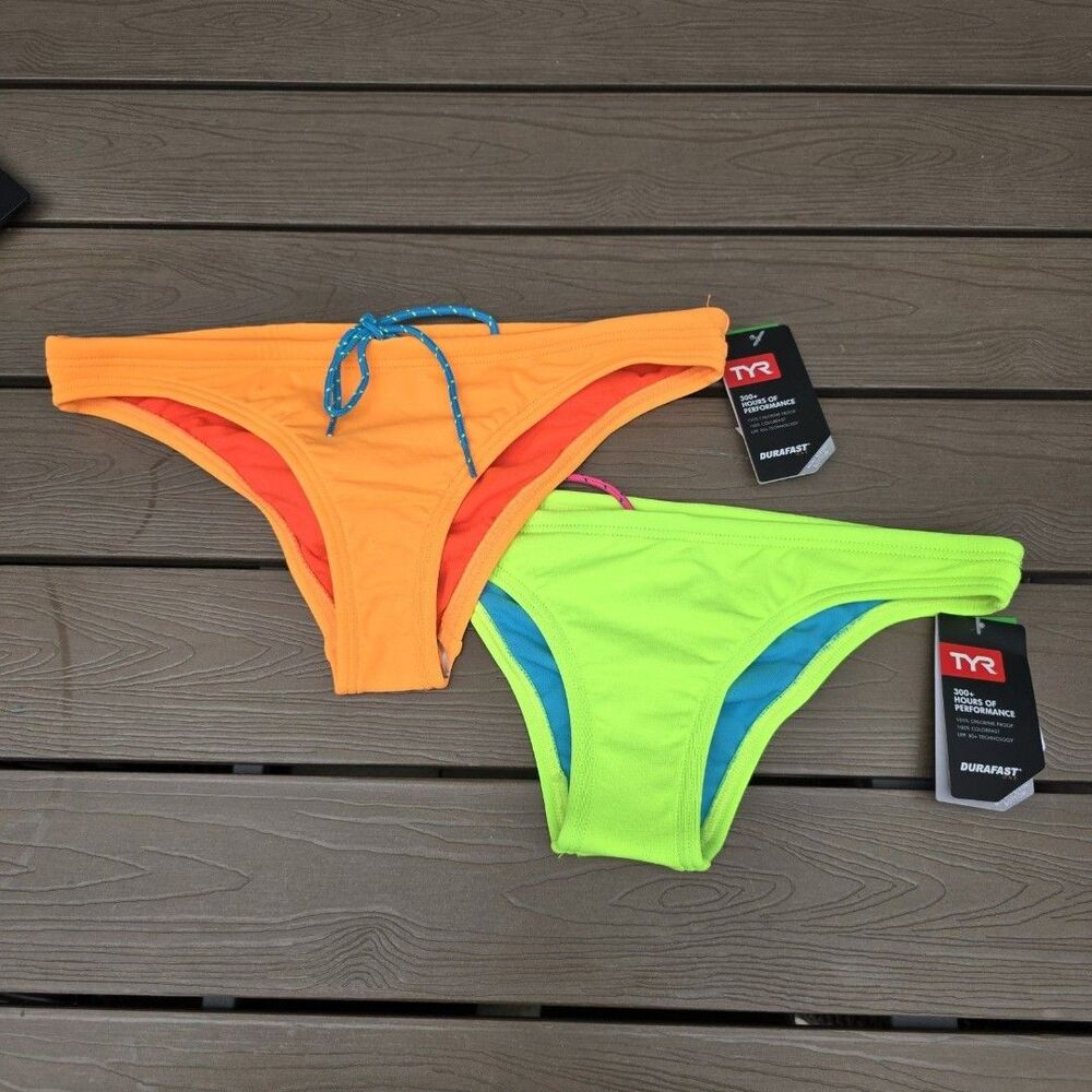 TYR Durafast Women's Solid Neon/orange Mini Bikini Bottom Bundle Size M New